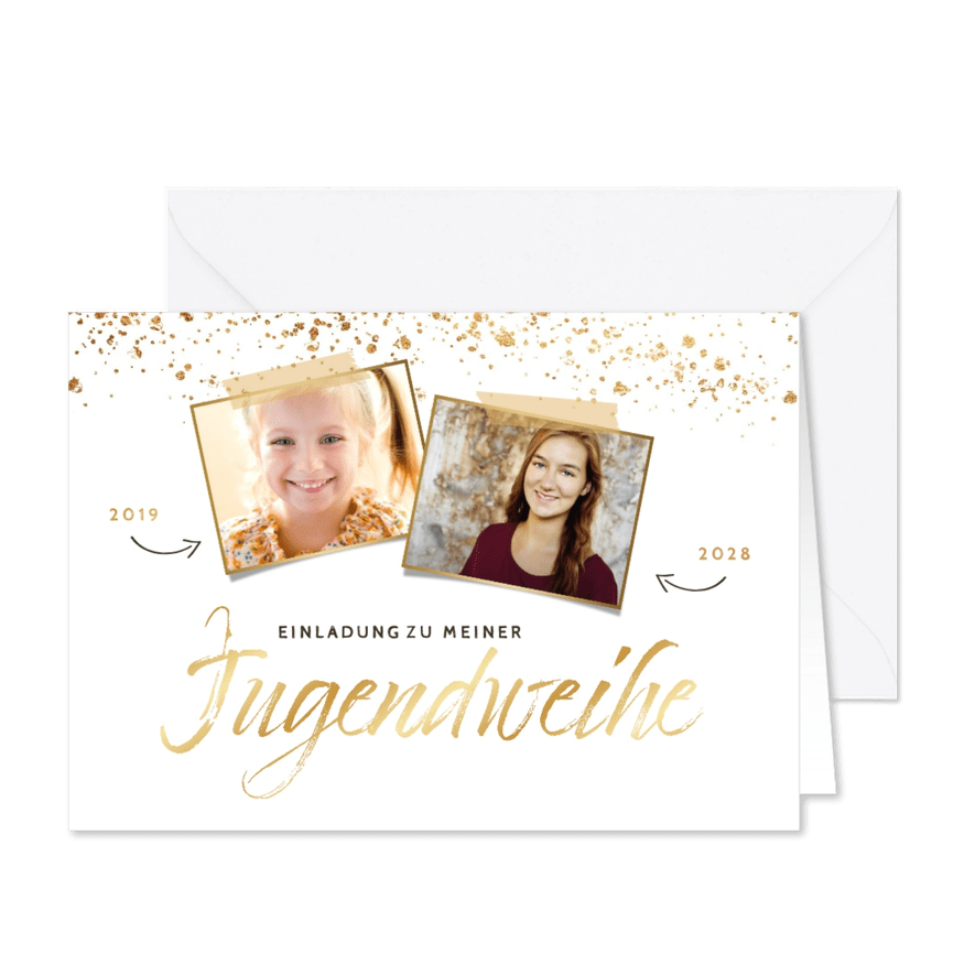 Einladungskarte Jugendweihe Fotos früher und heute - Karteneindruck