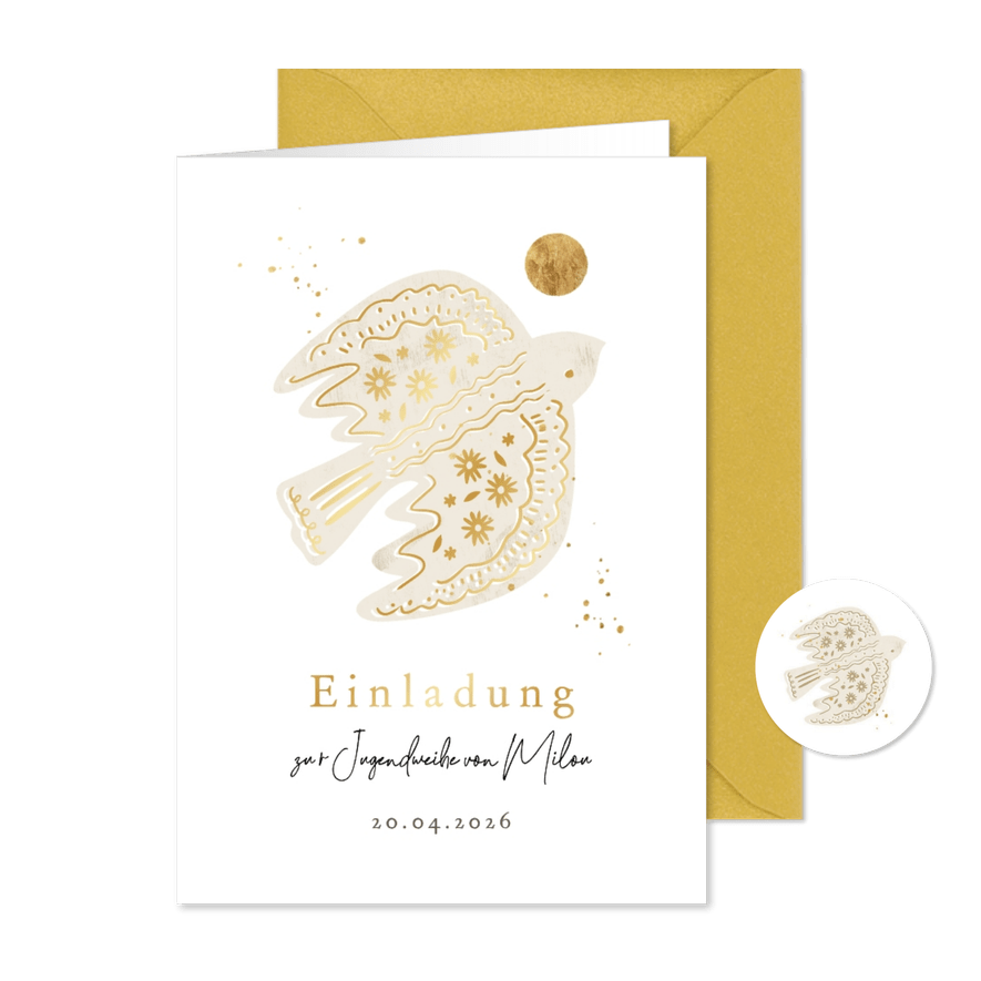 Einladungskarte Jugendweihe Vogel & Sonne - Karteneindruck
