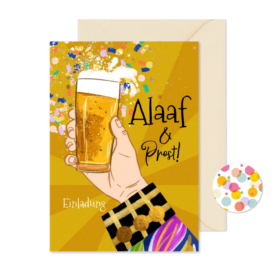 Einladungskarte Karnevalsfeier 'Alaaf & Prost' - Karteneindruck
