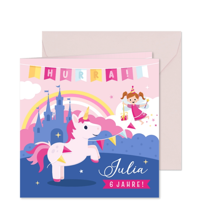 Einladungskarte Kindergeburtstag Einhorn Schloss - Karteneindruck
