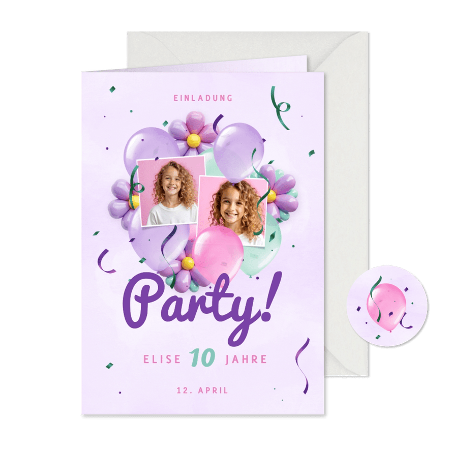 Einladungskarte Kindergeburtstag Party Blumen Luftballons - Karteneindruck
