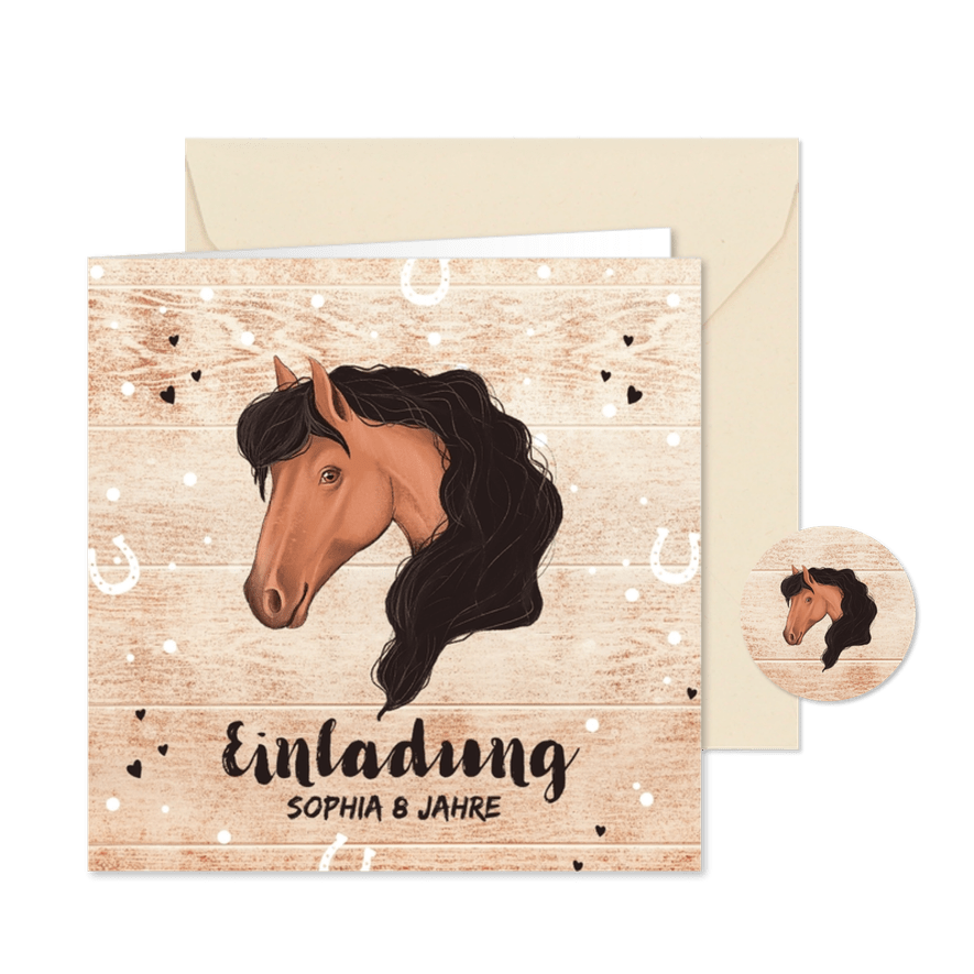 Einladungskarte Kindergeburtstag Pferdekopf 8 Jahre - Karteneindruck
