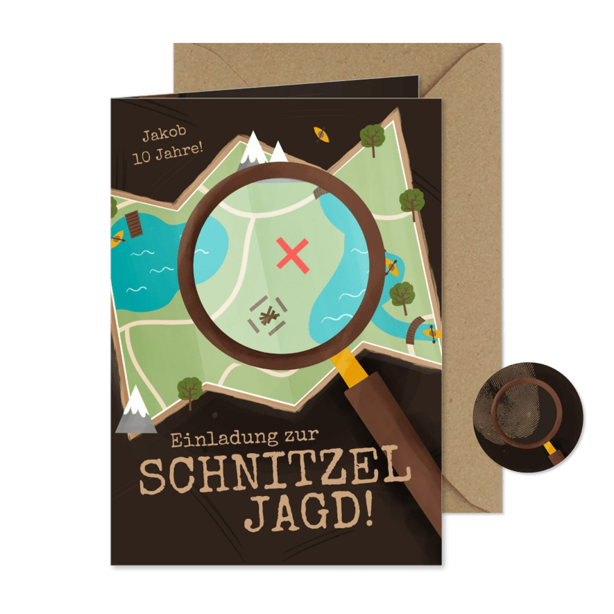 Einladungskarte Kindergeburtstag Schatzkarte Schnitzeljagd - Karteneindruck

