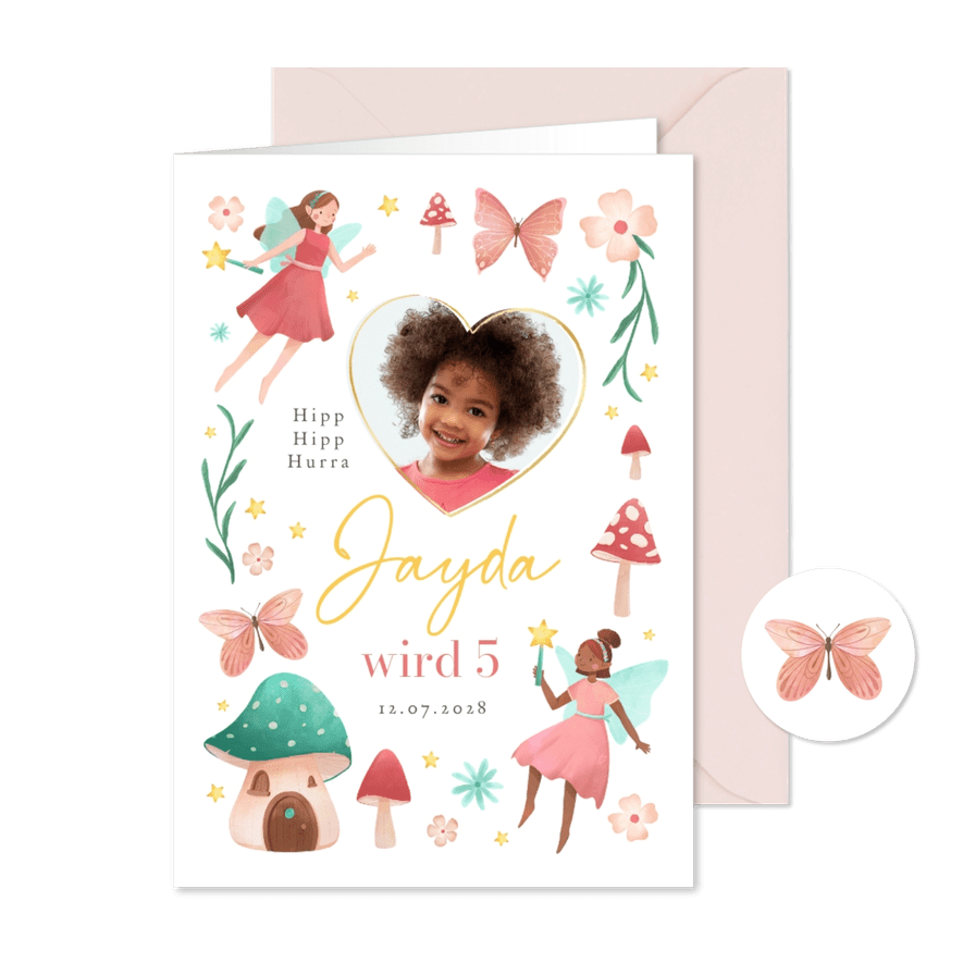 Einladungskarte Kindergeburtstag Zauberfeen 5 Jahre - Karteneindruck
