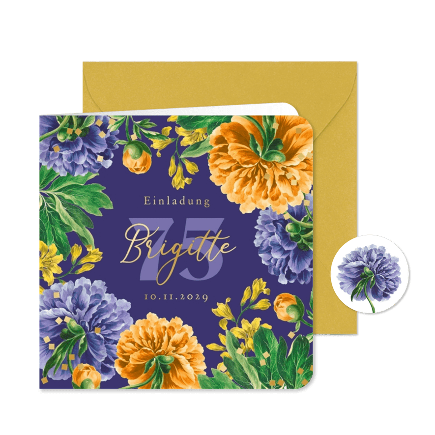 Einladungskarte klassisch Geburtstag Blumen - Karteneindruck