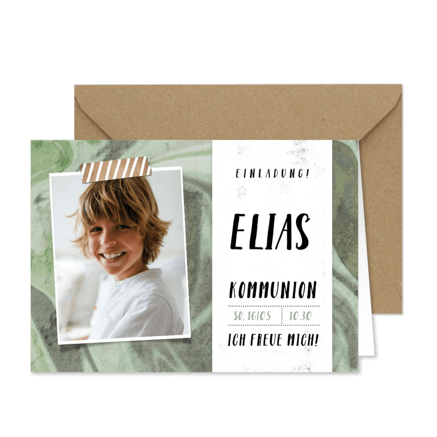 Einladungskarte Kommunion Foto und Graffiti - Karteneindruck
