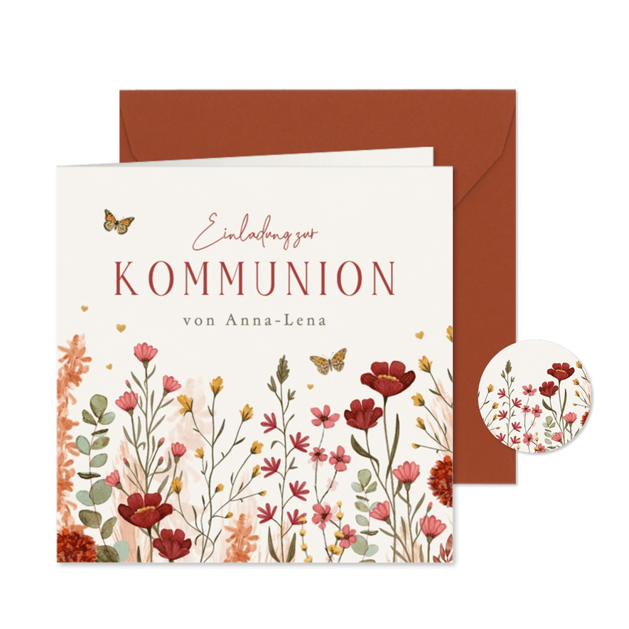 Einladungskarte Kommunion Wildblumen - Karteneindruck