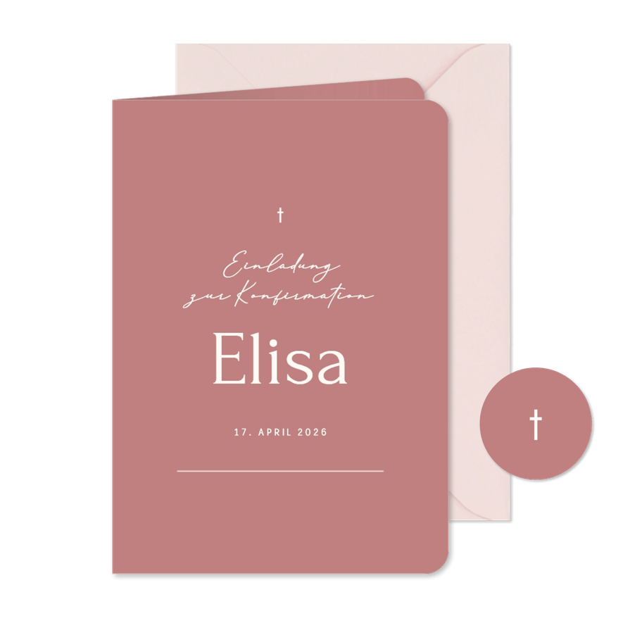 Einladungskarte Konfirmation altrosa - Karteneindruck
