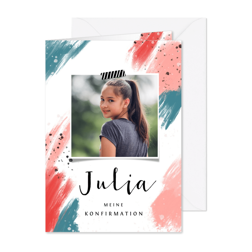 Einladungskarte Konfirmation Foto bunte Farbflecken - Karteneindruck