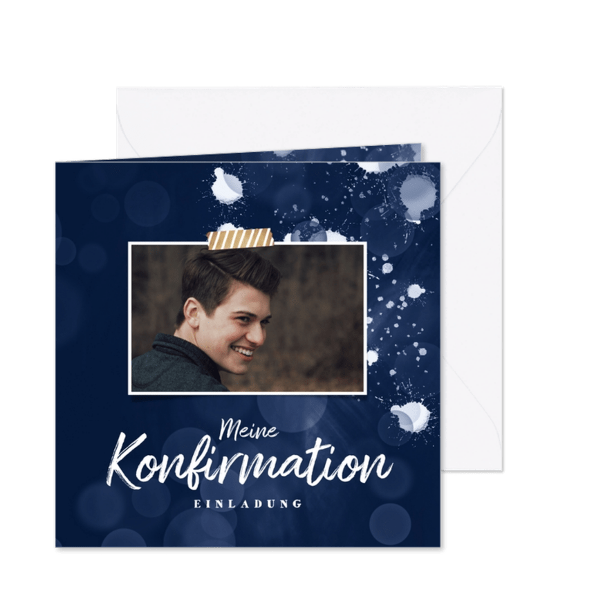 Einladungskarte Konfirmation Foto dunkelblau - Kartenvorschau
