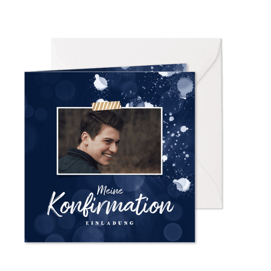 Einladungskarte Konfirmation Foto dunkelblau - Karteneindruck
