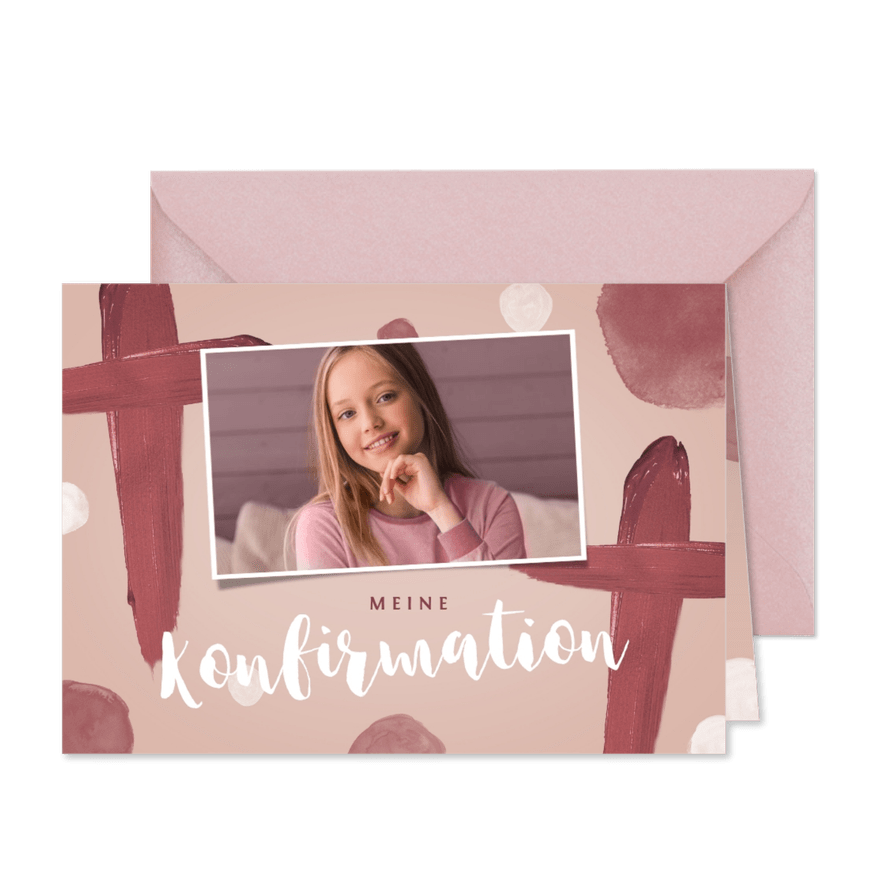 Einladungskarte Konfirmation Foto gemaltes Kreuz - Karteneindruck