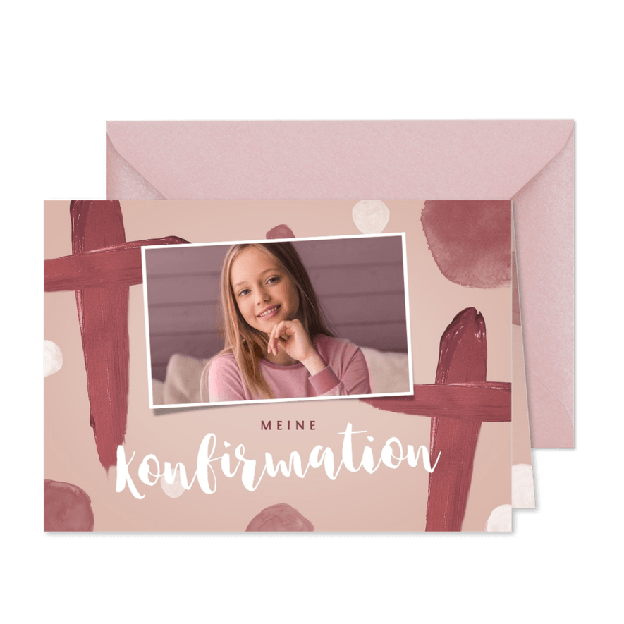 Einladungskarte Konfirmation Foto gemaltes Kreuz - Karteneindruck
