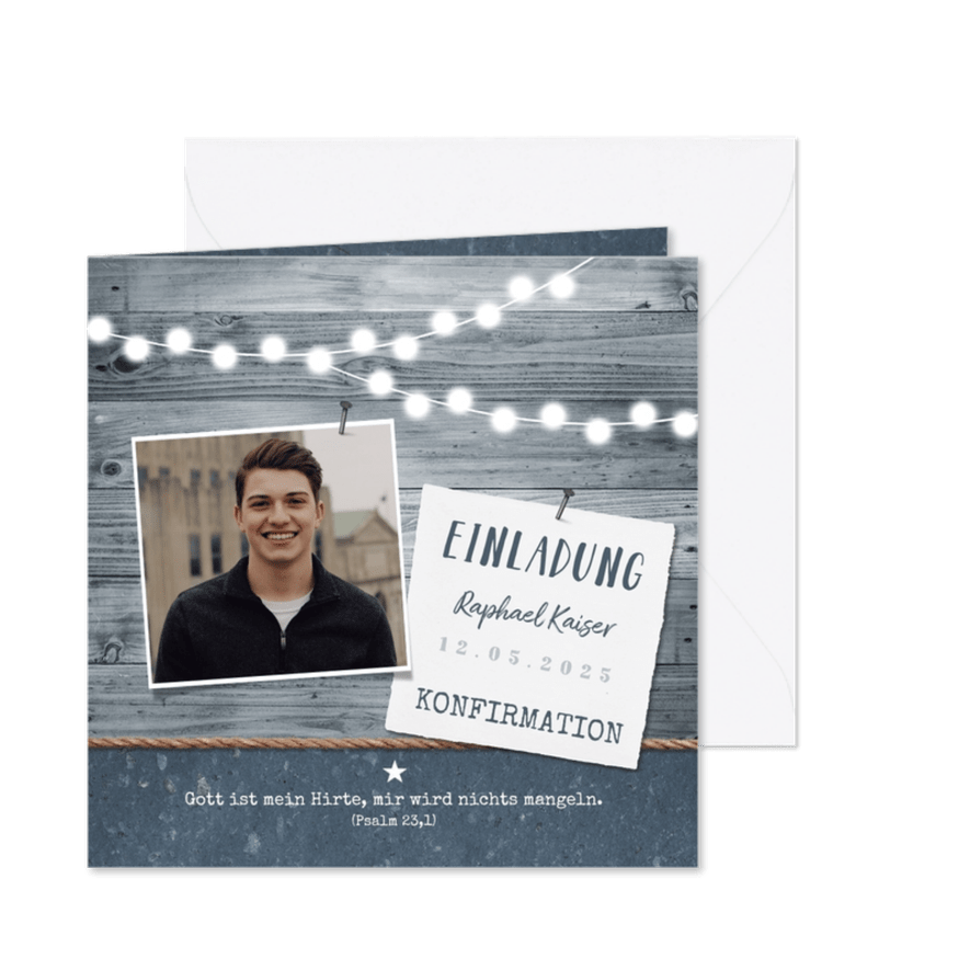 Einladungskarte Konfirmation Foto & Girlande - Karteneindruck