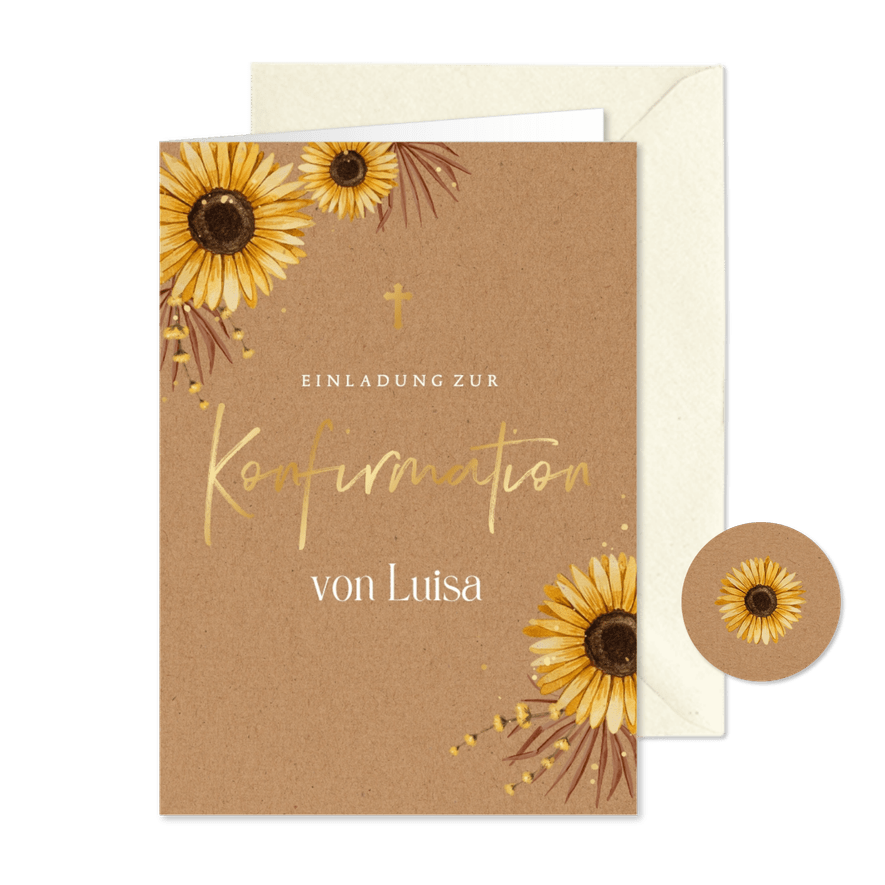 Einladungskarte Konfirmation Sonnenblumen - Karteneindruck
