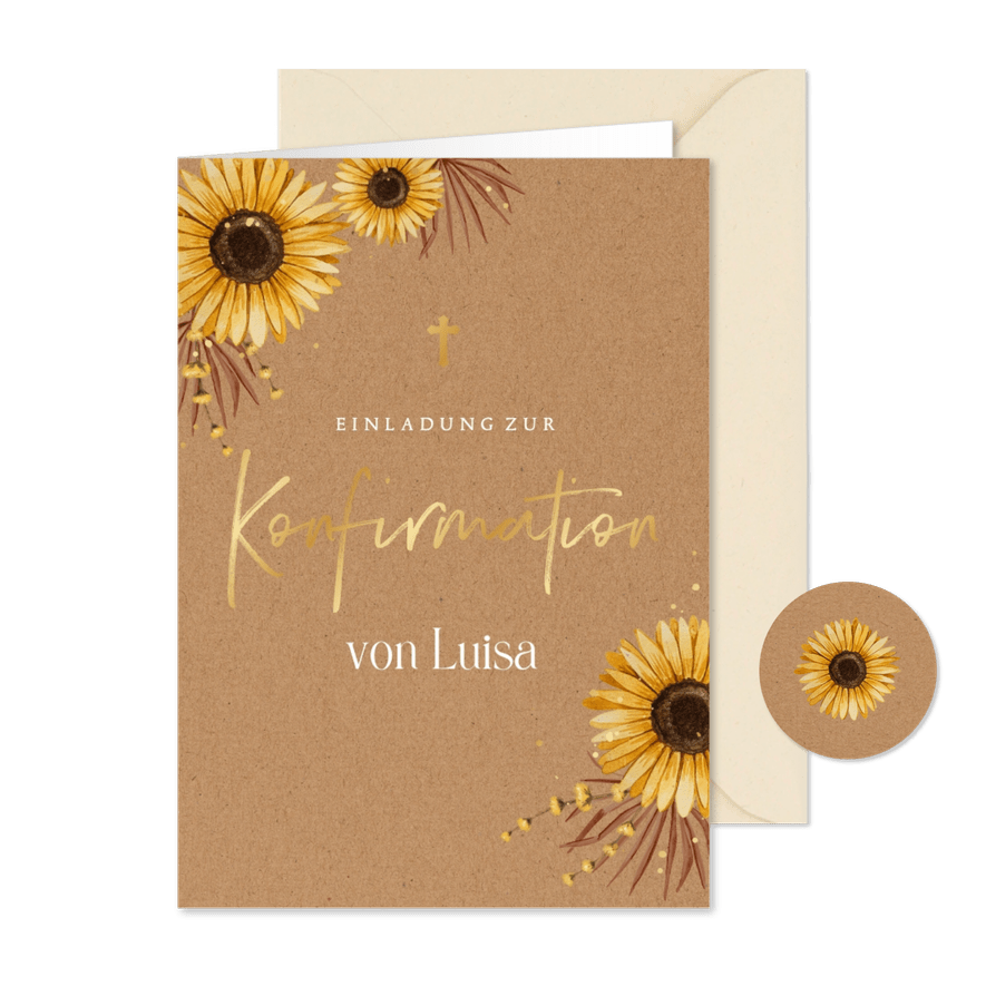Einladungskarte Konfirmation Sonnenblumen - Karteneindruck
