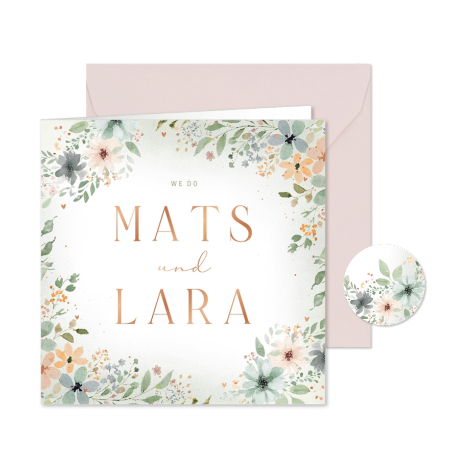 Einladungskarte mit Blumenranken Aquarell - Karteneindruck