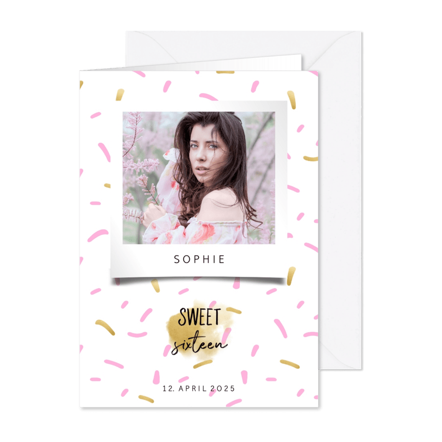 Einladungskarte mit Foto Sweet Sixteen - Karteneindruck