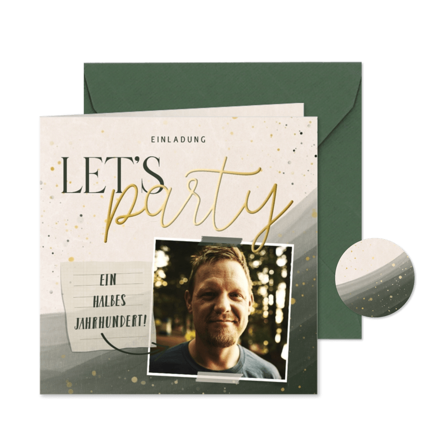 Einladungskarte mit Foto zum 50. Geburtstag Aquarell - Karteneindruck