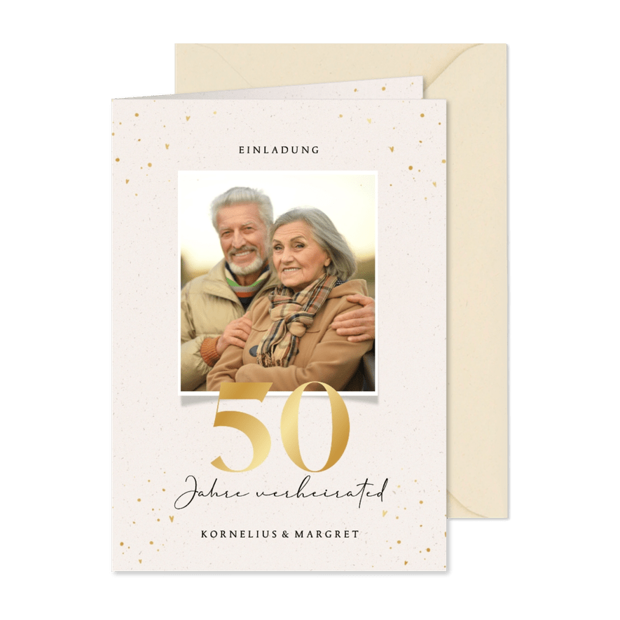 Einladungskarte mit Foto zum 50. Hochzeitstag Papierstruktur - Karteneindruck