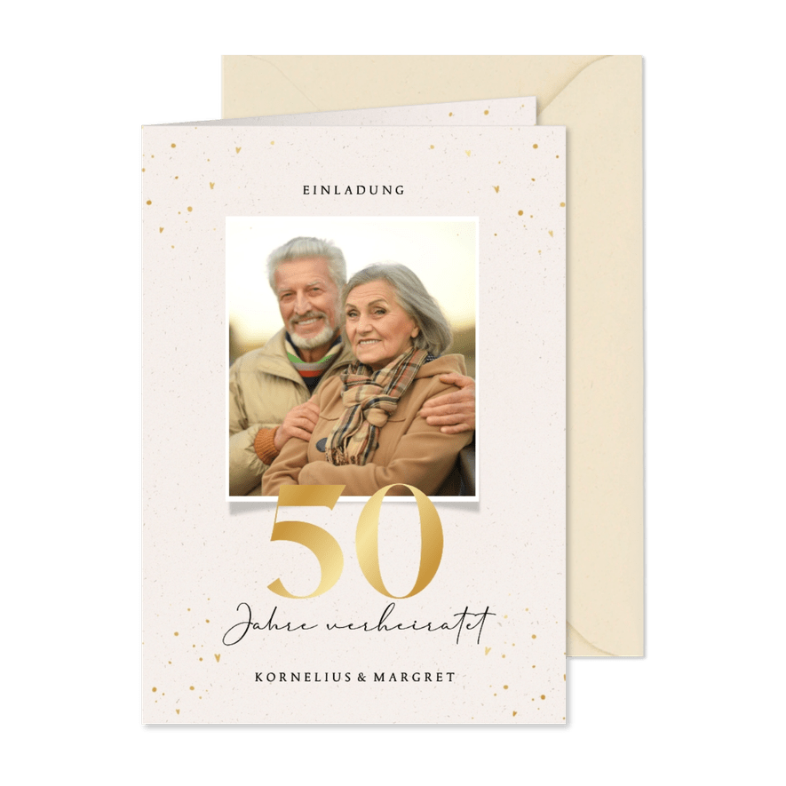 Einladungskarte mit Foto zum 50. Hochzeitstag Papierstruktur - Kartenvorschau