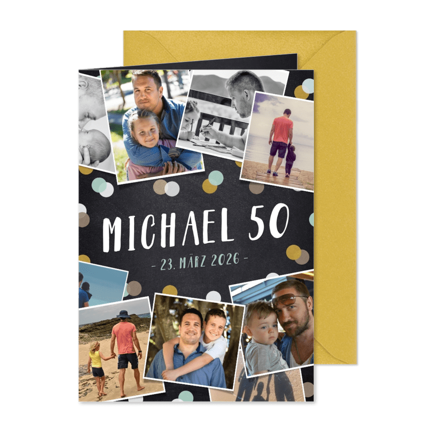 Einladungskarte mit Fotocollage und Konfetti - Karteneindruck
