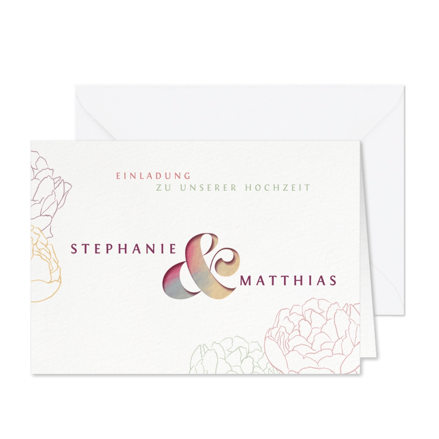 Einladungskarte mit Pfingstrosen und Ampersand - Karteneindruck