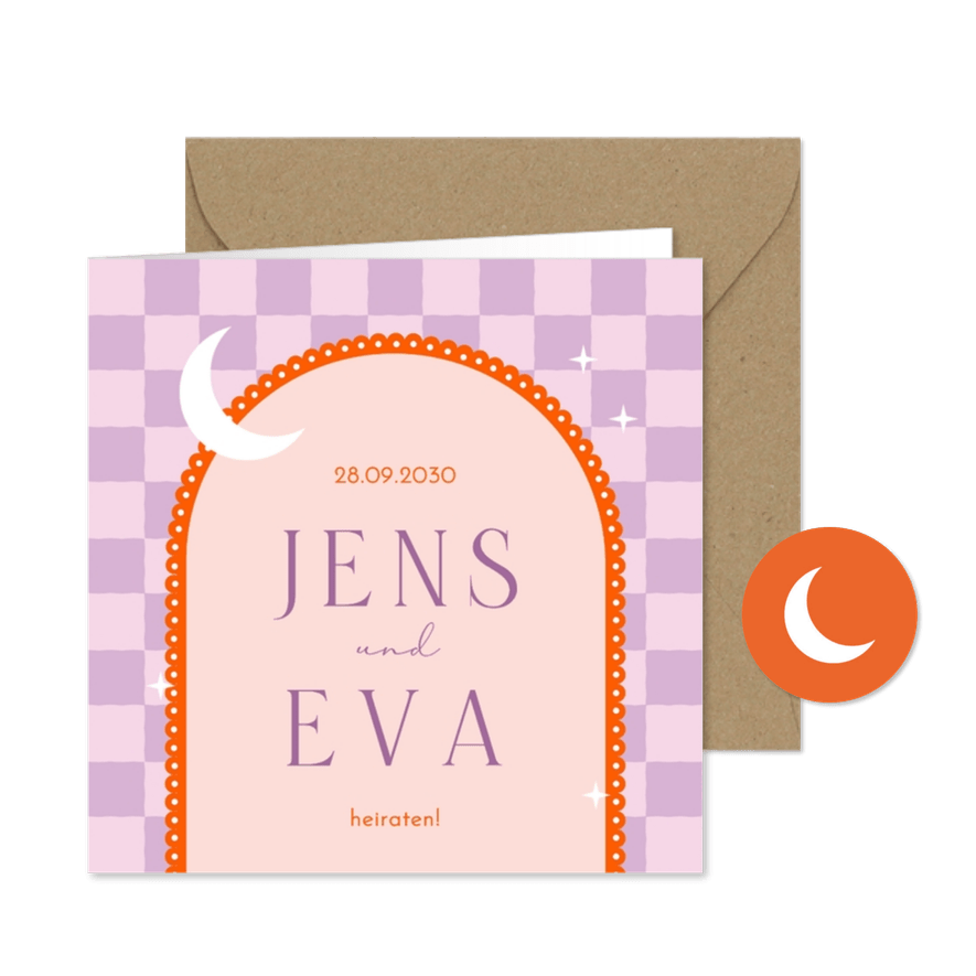 Einladungskarte Modern Hochzeit Kariert Halbmond - Karteneindruck
