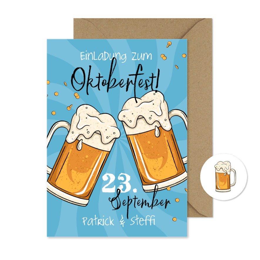 Einladungskarte Mottoparty Oktoberfest Maß Bier - Karteneindruck