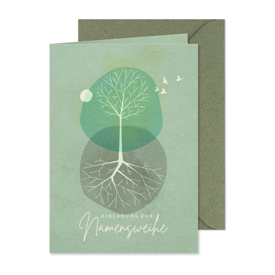 Einladungskarte Namensweihe Baum mit Wurzeln - Karteneindruck