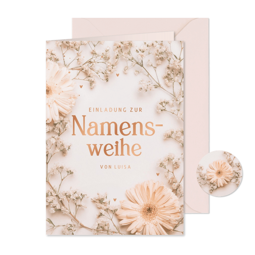Einladungskarte Namensweihe Trockenblumen - Kartenvorschau