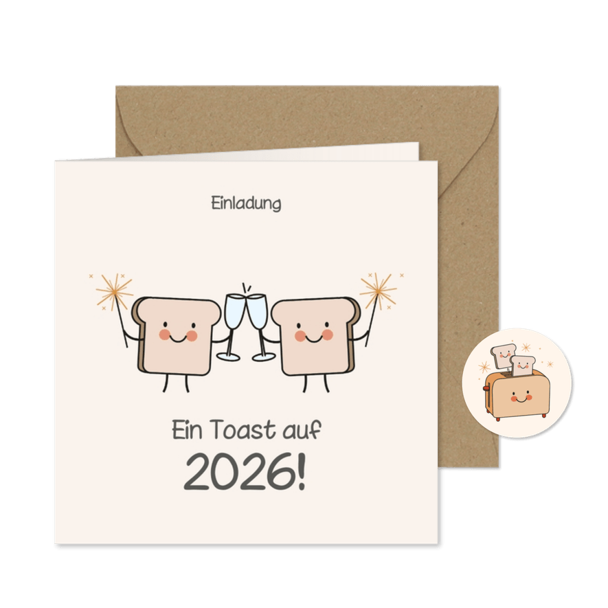 Einladungskarte Neujahrsempfang 'Ein Toast auf 2026' - Karteneindruck

