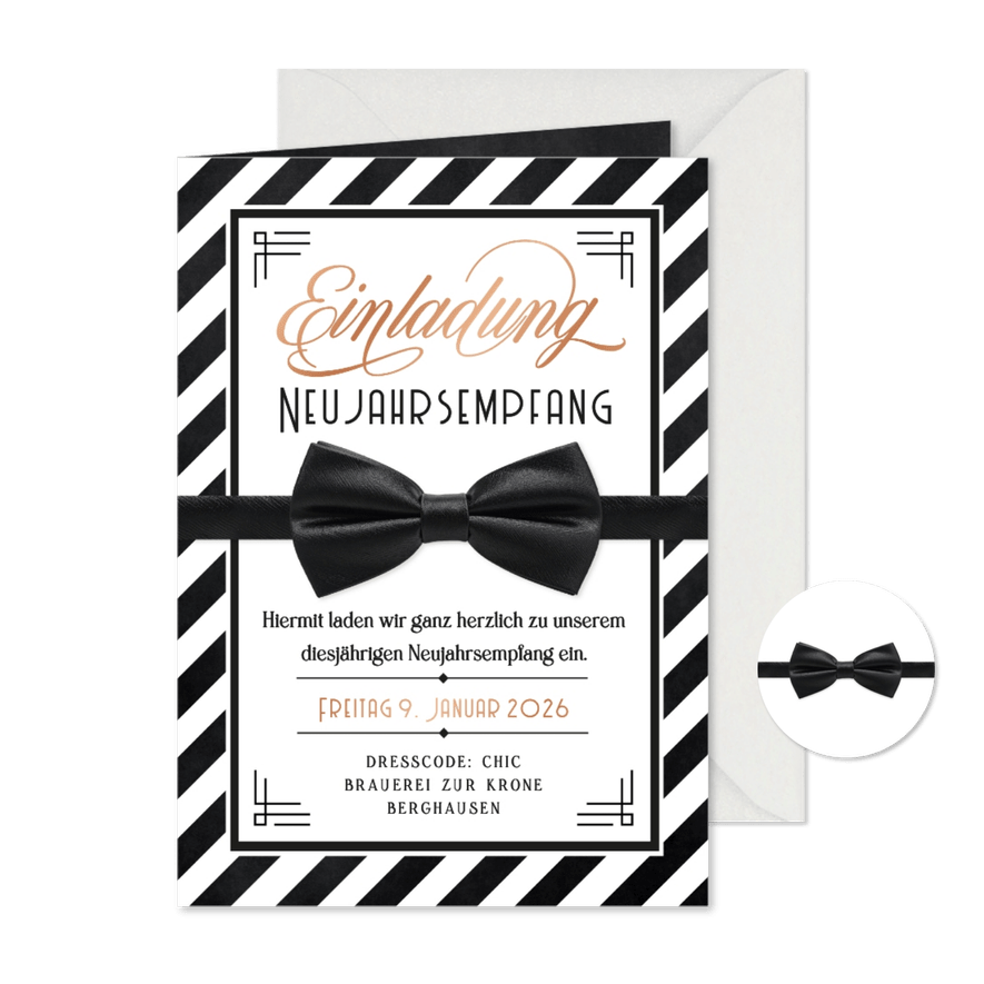 Einladungskarte Neujahrsempfang Fliege Vintage - Karteneindruck
