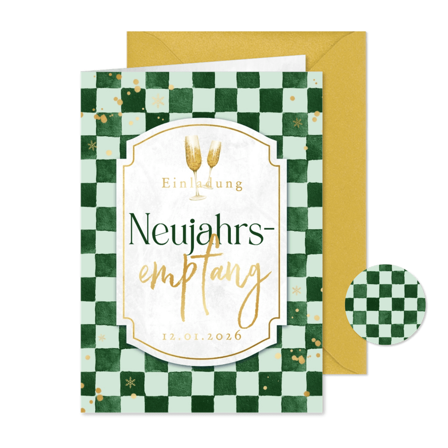 Einladungskarte Neujahrsempfang geschäftlich grün-kariert - Karteneindruck
