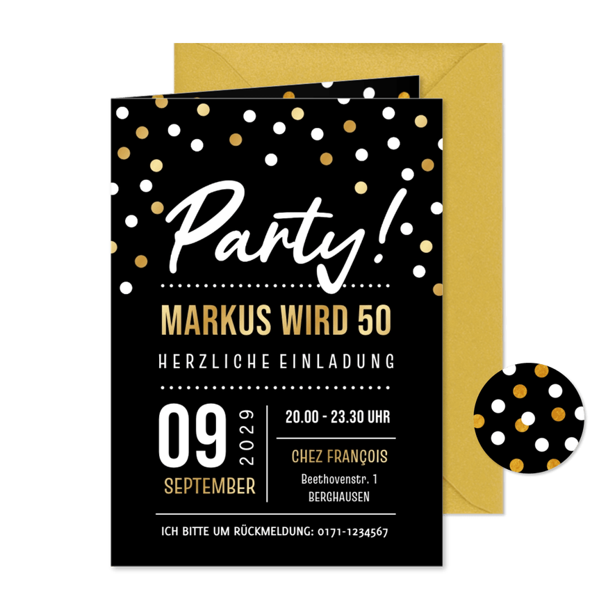 Einladungskarte Party Geburtstag mit Konfetti - Karteneindruck
