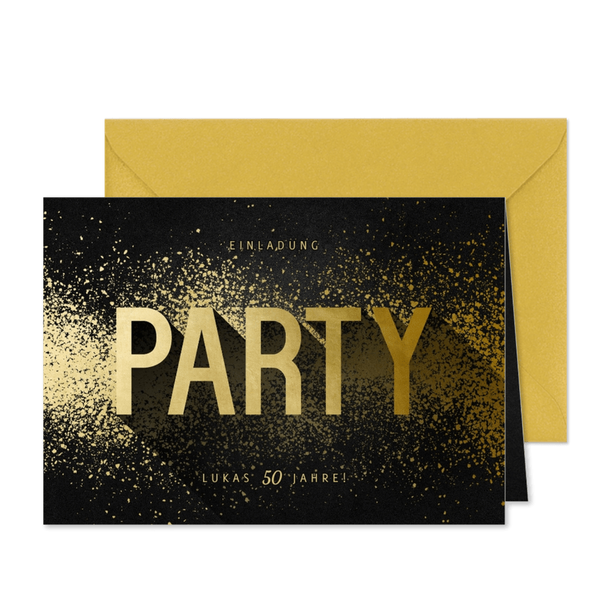 Einladungskarte Party Typografie Goldlook - Karteneindruck
