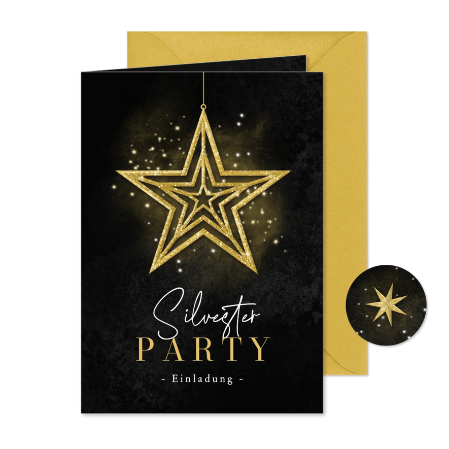 Einladungskarte Party zu Silvester Stern gold - Karteneindruck