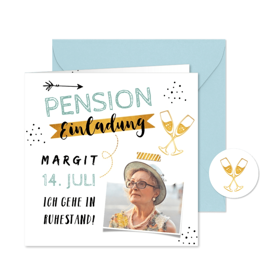 Einladungskarte Pensionsfeier Foto & Goldlook - Karteneindruck