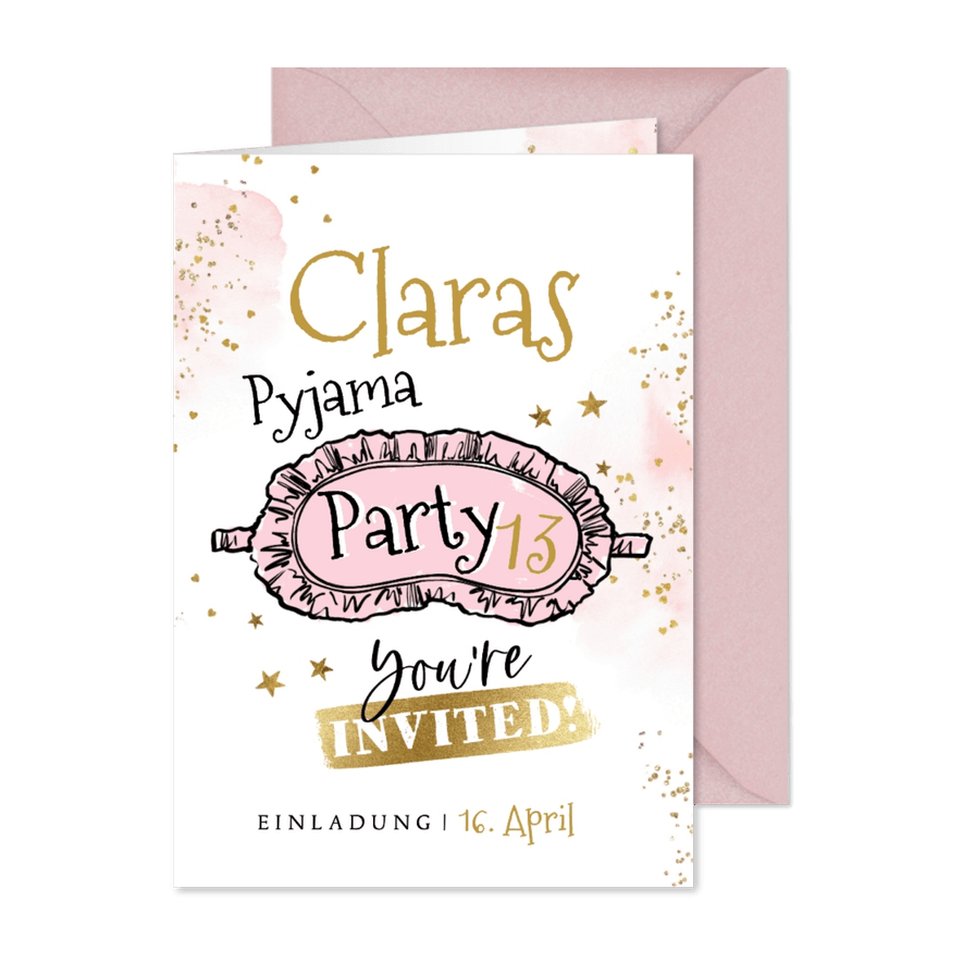 Einladungskarte Pyjama-Party Mädchen 13. Geburtstag - Karteneindruck
