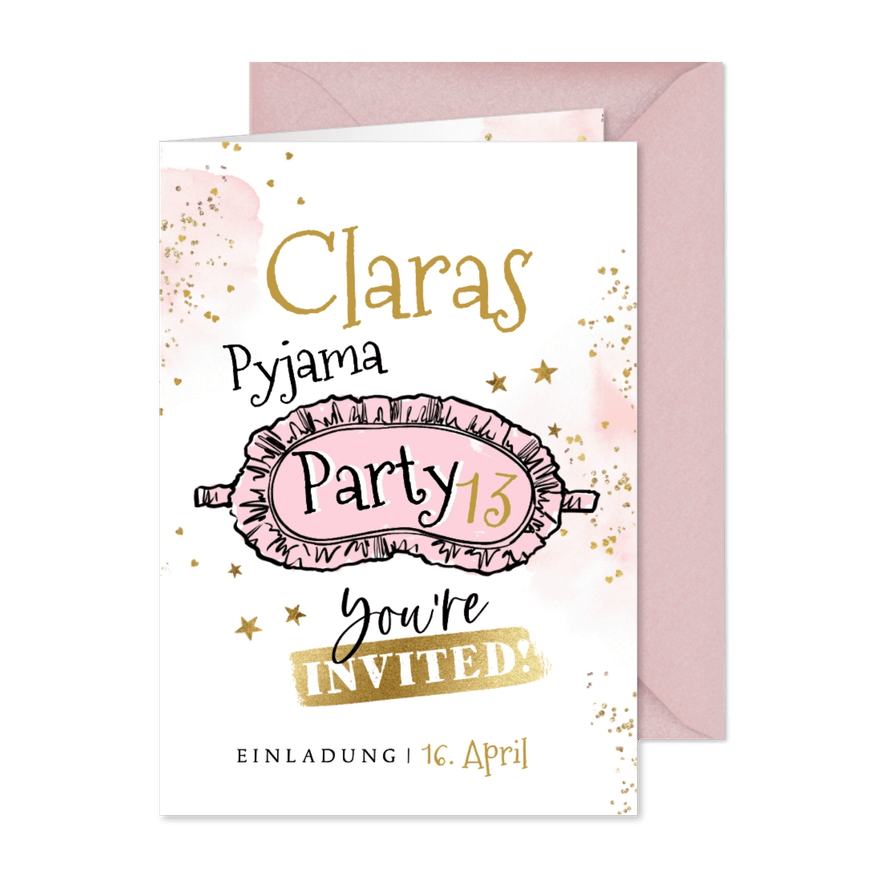 Einladungskarte Pyjama-Party Mädchen 13. Geburtstag - Kartenvorschau