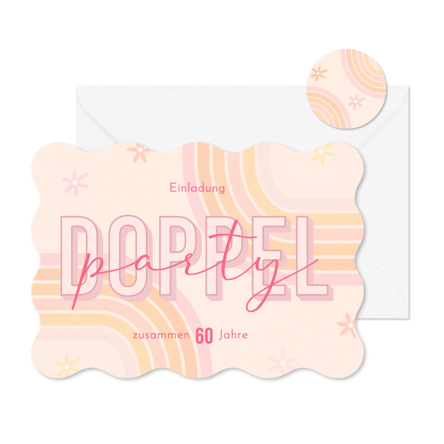 Einladungskarte rertro Doppel-Geburtstag Wellenform - Karteneindruck
