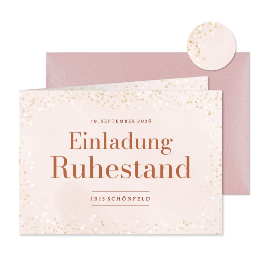 Einladungskarte Ruhestand rosa Glitzer Abschied Kollegin - Karteneindruck