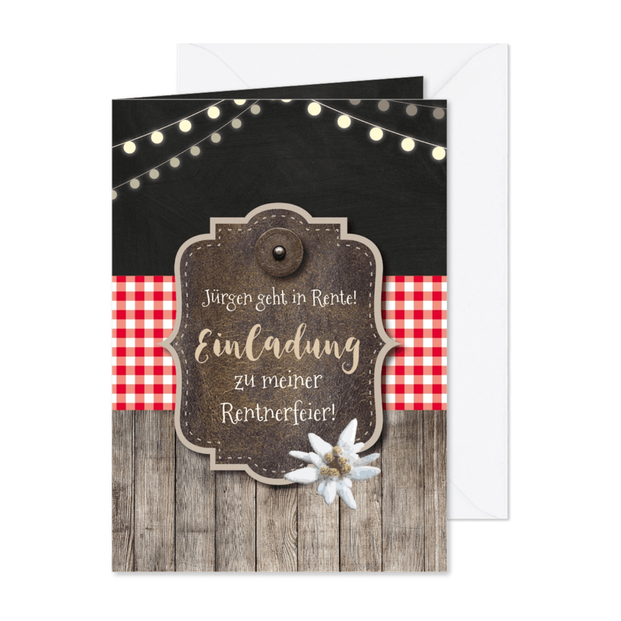 Einladungskarte Rustikale Rentnerfeier - Karteneindruck