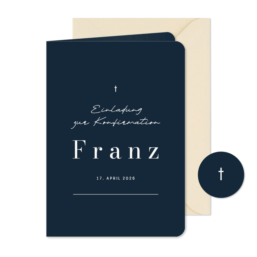 Einladungskarte schlicht Dunkelblau Konfirmation - Karteneindruck
