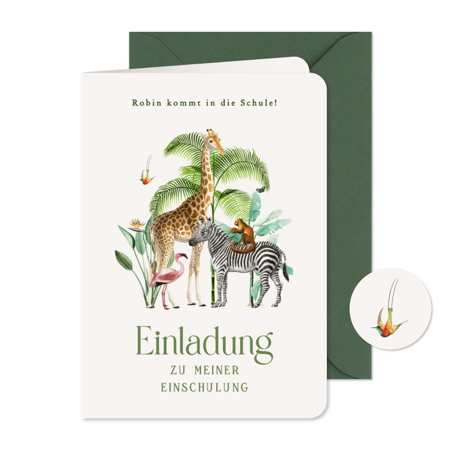 Einladungskarte Schulanfang Dschungeltiere - Kartenvorschau