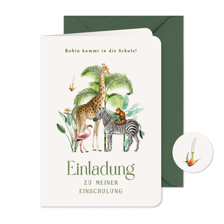 Einladungskarte Schulanfang Dschungeltiere - Karteneindruck
