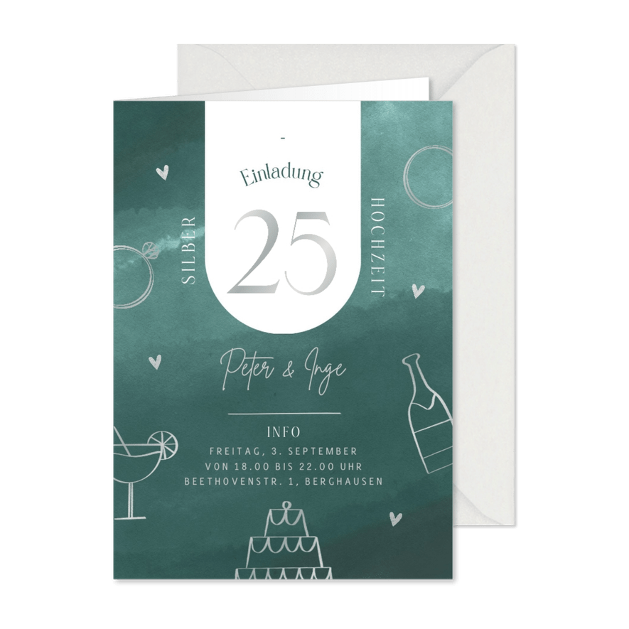 Einladungskarte Silberhochzeit Doodles - Karteneindruck