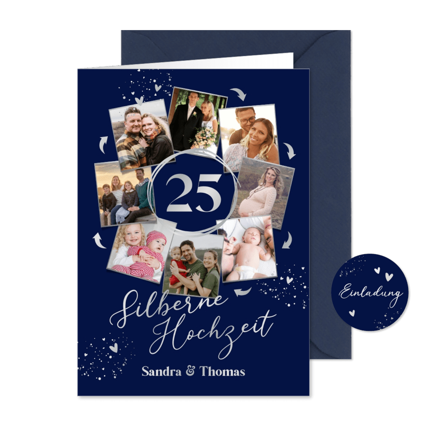 Einladungskarte Silberhochzeit Fotos in Kreisform - Karteneindruck