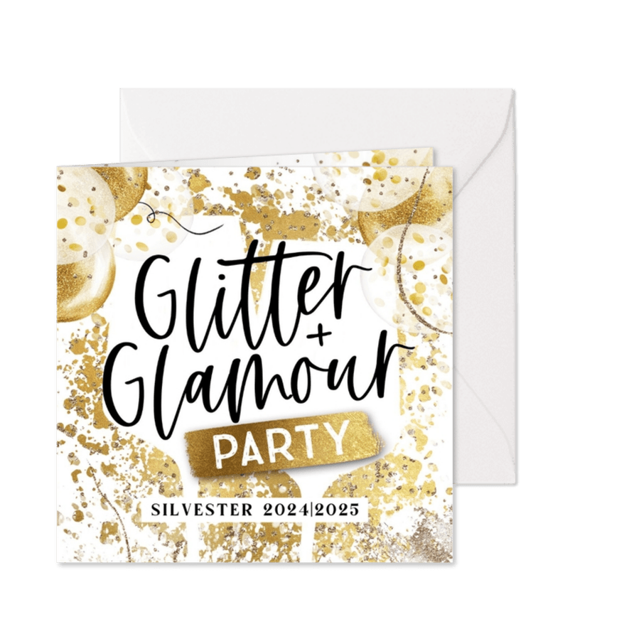 Einladungskarte Silvesterparty 'Glitter & Glamour' - Karteneindruck
