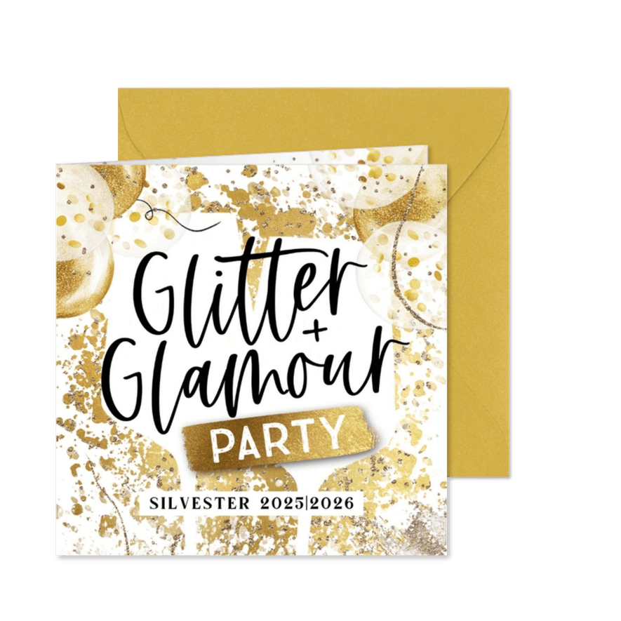 Einladungskarte Silvesterparty 'Glitter & Glamour' - Karteneindruck
